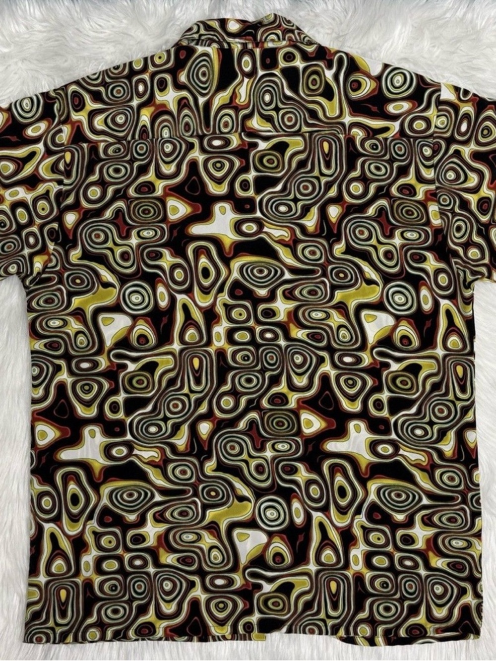 Abstract Psychedelic Pattern Button Shirt - Dragonfly 70s Boho Art Wave Print - Picture 3 of 4